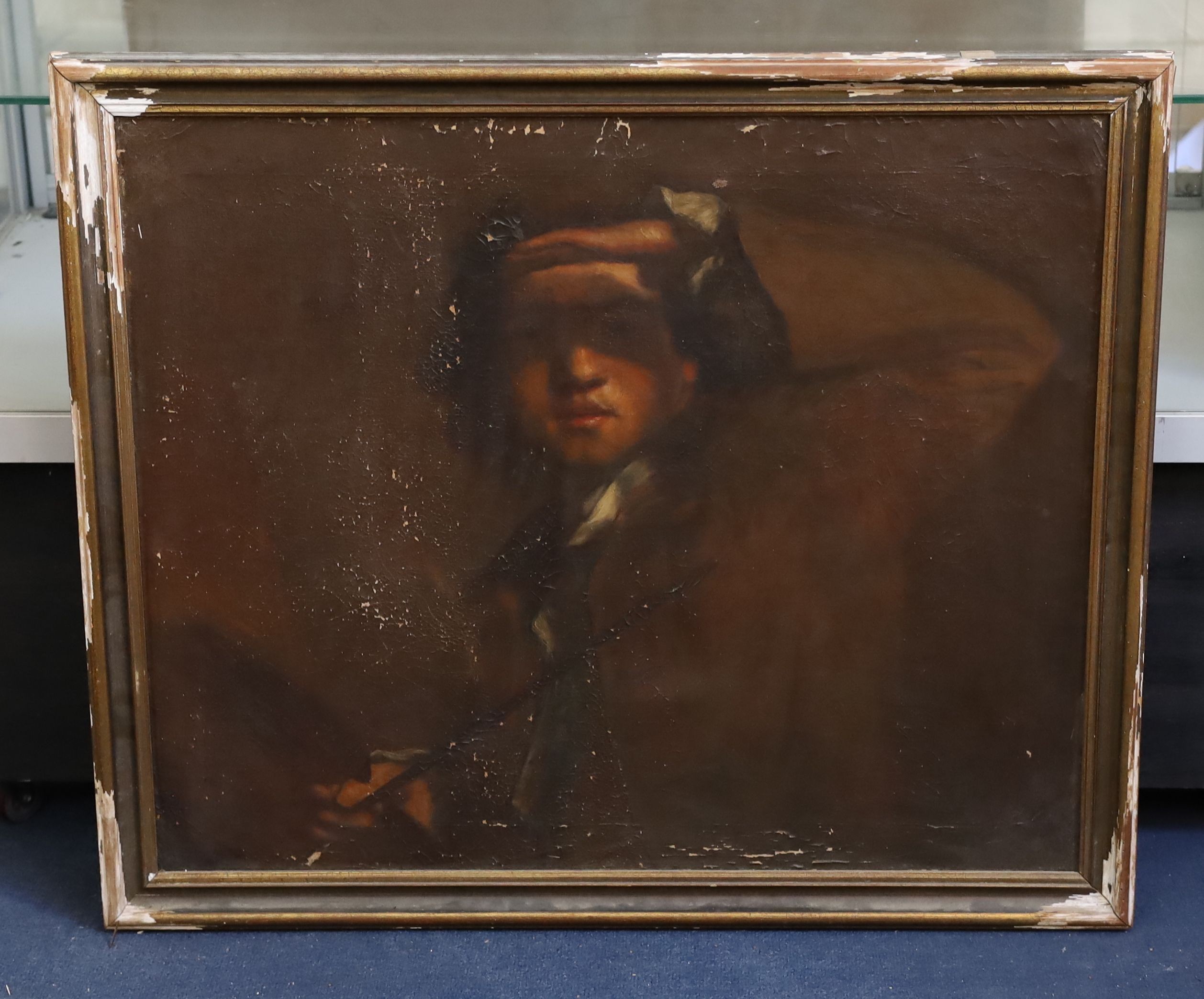 After Sir Joshua Reynolds (1723-1792), Self portrait of the artist holding a mahl stick, oil on canvas, 61 x 75cm